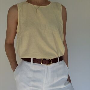 Vintage Christopher & Banks Linen Blend Butter Yellow Tank Top